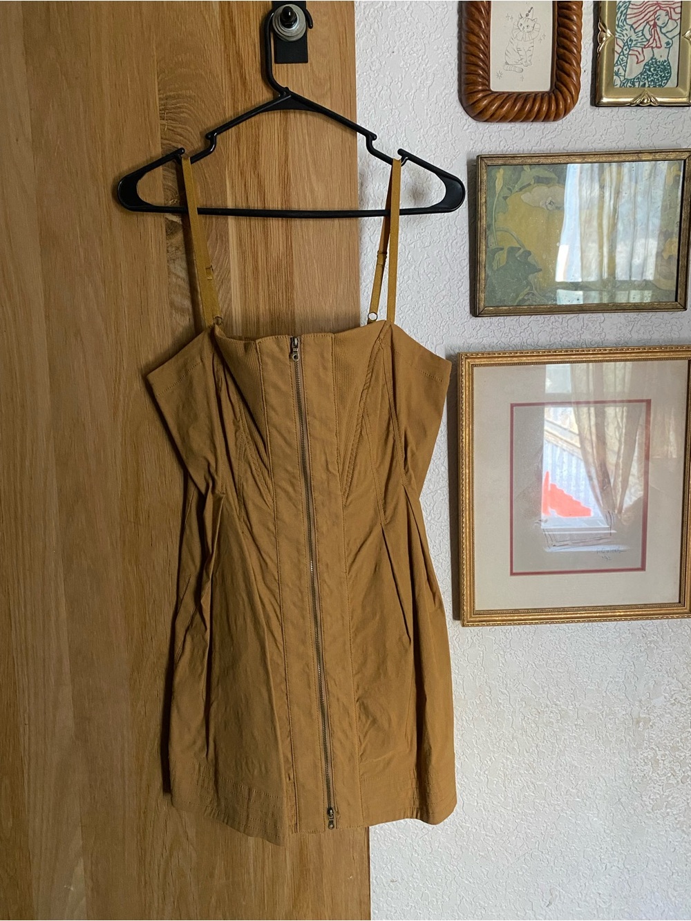 Maeve Camel Zip-Front Mini Dress